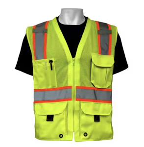 Chaleco de Seguridad de Tráfico de construcción de color naranja de malla personalizado Chaleco de seguridad de tiras de cinta plateada reflectante de alta visibilidad con bolsillo - Product Image 1