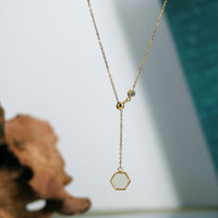 Collar de Joyería con Colgante Hexagonal Ajustable, Chapado en Oro de 18k, Acero Inoxidable 316L Resistente al Agua, para Mujer
