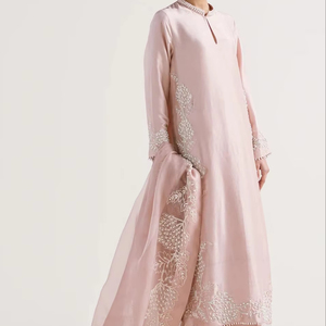 Robe longue Anarkali en mousseline brodée, manches longues, design maxi, ornements lourds, protection solaire pour femmes pakistanaises - Product Image 1