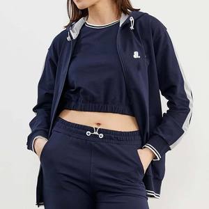 Conjunto de chándal con cremallera de bloque de color de algodón 100% personalizado para mujer, ropa de calle de invierno transpirable, chándal con logotipo frontal - Product Image 6