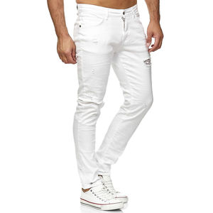 Jeans de Mezclilla Sólidos Personalizados para Hombre, 100% Algodón Lavado, para Todas las Temporadas, Venta al por Mayor OEM, Blancos - Product Image 3