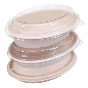 No Added PFAS Biodegradable disposable Microwavable Oval bowl Bagasse take out food container