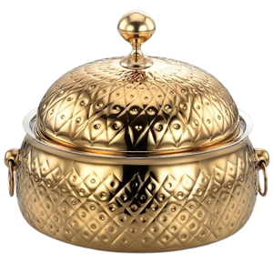 Réchaud martelé en laiton doré de luxe | Chauffe-plats à couvercle suspendu pour buffet d'hôtel et service de restauration - Product Image 1