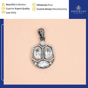 Plata de Ley 925 moissanita oxidada piedra blanca tachonada diseño Floral blanco Clusture borde acentos colgante para mujer - Product Image 2