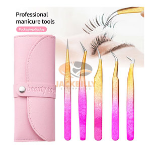 Pinzas de punta de fibra de etiqueta privada Premium para extensiones de pestañas Pinzas de pestañas de volumen profesional Aplicación de pestañas - Product Image 1