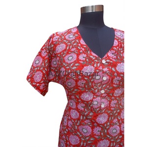 Vestido Largo Estampado Floral de Algodón con Cuello en V, Estilo Maxi, para Mujer, Ropa de Fiesta, para la Playa, de Fabricante y Exportador Indio - Product Image 3
