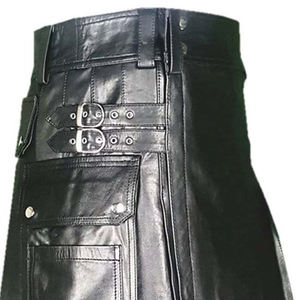 Kilt Viking en cuir noir gothique gladiateur vintage pour homme avec sangle en cuir réglable boucle et poche latérale - Product Image 3