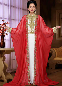 Caftanes islámicos Georgette bordados en marrón con bufandas hijab a prueba de sol. - Product Image 2