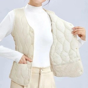 Chaqueta femenina Chaleco sin mangas Corto Cordero Abajo Engrosado Top Sólido Causal Blazer Chaqueta delgada de invierno - Product Image 6