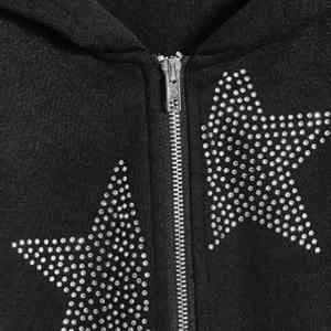 Sweat à capuche intégral zippé d'hiver de haute qualité, personnalisé, en coton mélangé noir, avec strass, respirant et à séchage rapide - Product Image 3