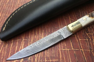 มีดสกินเนอร์ด้ามจับปลอกหนังทำด้วยมือทำจากเหล็กดามัสกัส - Product Image 3