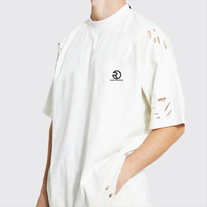 Camisetas de gran tamaño de algodón de alta calidad para hombres, estampado desgastado, diseño de manga corta ligero e informal, colores sólidos personalizables - Product Image 5