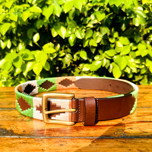 Cinturón de cuero genuino Polo juvenil vintage de alta calidad con hebilla de latón macizo azafrán verde-Accesorio de calidad pesada - Product Image 2