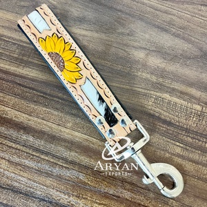 High Quality Customizable Dog Leads Hand Tooled Genuine Leather Sunflower Design Handle Traffic Leash for Dogs Pet Accessories - Product Image 1