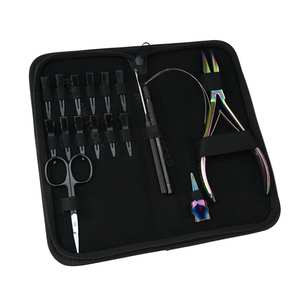Kit d'outils pour extensions de cheveux avec fil de traction, crochet, enfileur, pince à sertir plate arc-en-ciel et anneau de séparation, petits ciseaux de coupe, pinces - Product Image 1