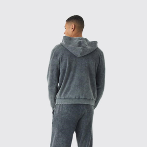 Sweats à capuche élégants à coupe ample avec fermeture à glissière unisexe GSM High Street Style délavé pour sweats à capuche OEM disponibles - Product Image 5