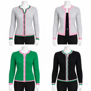Suéter Cárdigan de Algodón 100% Bordado Personalizado Alpha Kapa, OEM ODM, para Mujer, con Botones y Logotipo Personalizado - Product Image 1
