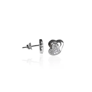 Boucles d'oreilles tendance en forme de cœur vintage pour femmes, argent 925 avec diamant CZ taille princesse, motif à vis, matériau en laiton, cadeau - Product Image 4