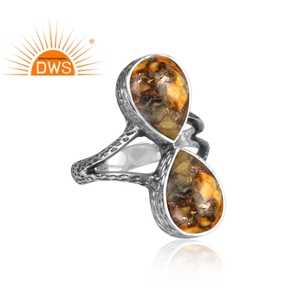 Mejor Venta de plata esterlina oxidada Mojave cobre Bumblebee turquesa piedra preciosa anillo de banda dividida fabricante de joyería personalizada - Product Image 3