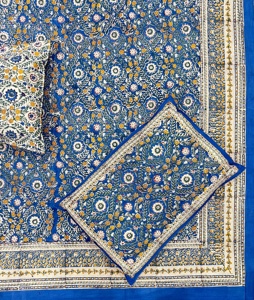 Ensemble de literie artisanale classique 3 pièces avec bloc de main à effet rafraîchissant imprimé floral bleu Jaipuri comprend une taie d'oreiller en drap de lit plat - Product Image 3