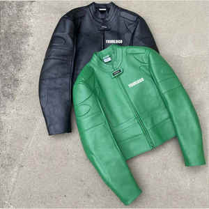 Veste en simili cuir PU style vintage pour hommes avec fermeture éclair épaisse et toile noire en hiver - Product Image 5