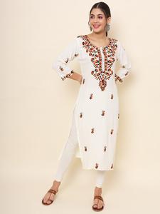 Nuevo conjunto de Kurti de rayón Chikankari bordado 2025 para mujer en línea 2025 estilo de tendencia tejido a mano - Product Image 4