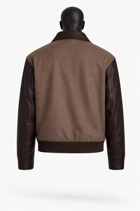 เสื้อแจ็คเก็ตบอมเบอร์ผ้าวูลผสมสองสี แขนหนังเทียม สไตล์ลำลอง ซิปหน้า เสื้อคลุมแนวสตรีท - Product Image 2