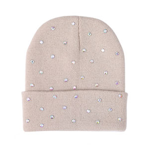 Wholesale New Warm Cotton Winter <b>Hats</b> Custom Women <b>Men</b> Embroidery Rhinestone logo Solid Color Knitted Beanie Street Style - Product Image 5