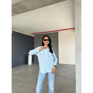 Chemise d'été décontractée en popeline avec poches à rabat, motif rayé simple - Product Image 1