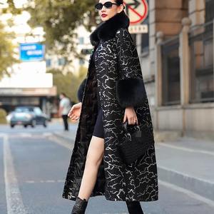 Manteau long et droit en cuir véritable pour hommes, col en fourrure de renard, en toile de mouton, imperméable, élégant, de luxe, de bureau d'hiver - Product Image 6