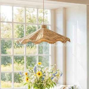 Lámpara de ratán en forma de onda redonda, lámpara colgante decorativa para sala de estar, lámpara colgante para mesa de comedor - Product Image 2