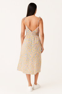 Floral Print Midi <b>Dress</b> V-Neck Spaghetti Strap <b>Boho</b> Style Chiffon A-Line Elastic Waist <b>Summer</b> Casual <b>Dress</b> - Product Image 5