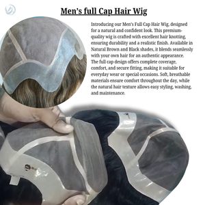 BM cheveux bonnet complet humain indien cheveux Patch bonne densité Remy toupet pour hommes droit Mono Filament postiche - Product Image 1