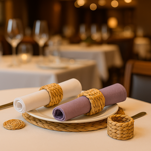 LUCIA Anneaux de serviette tissés à la main en jacinthe d'eau Tissé naturel Décoration de table rustique Porte-anneaux pour salle à manger Vente en gros OEM - Product Image 3