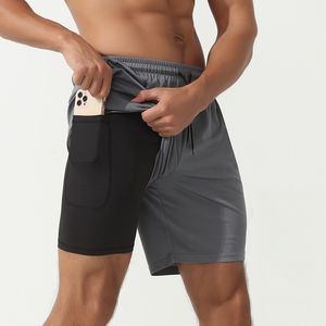 Vente en gros Short de jogging 2 en 1 Short de course d'entraînement pour homme avec poche intérieure pour téléphone Short de sport à compression pour hommes - Product Image 1