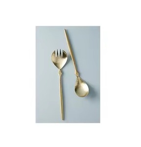 <b>Gold</b> Plated <b>Serving</b> Set Stainless Steel Cutlery Salad Server Fork and <b>Spoon</b> Set - Product Image 4