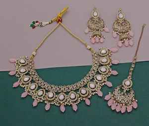 <b>Indian</b> Design Traditional Fashionable Motipearl & Drop Gold Plated Fancy Earring Maagtika Necklace <b>Set</b> & <b>Jewellery</b> <b>Set</b> - Product Image 1