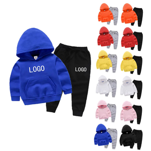 Conjunto de dos piezas de sudadera y pantalones deportivos de forro polar con logotipo personalizado para niños y niñas, varios colores, algodón suave - Product Image 2