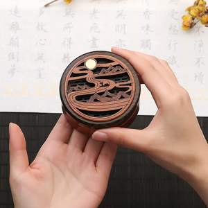 Brûleur d'encens en bois à transporter, forme ronde, petit brûleur d'aromathérapie, plaque à encens, brûleur de bois de santal rétro - Product Image 6