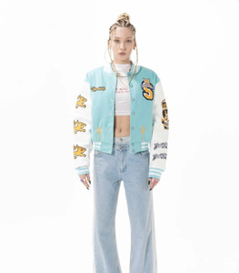 Venta al por mayor OEM Chenille bordado cuero mangas béisbol bombardero Letterman Varsity chaqueta para las mujeres - Product Image 4