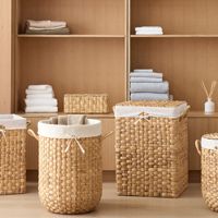 Boîtes et paniers de rangement écologiques pour vêtements et linge avec couvercle et poignée, grand panier à couvercle en paille de jacinthe d'eau tissée
