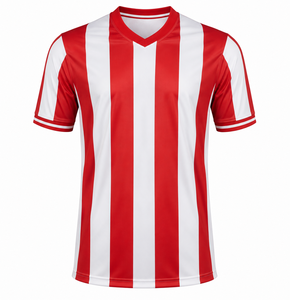 เสื้อฟุตบอลผู้ชายแบบกำหนดเอง เสื้อฟุตบอลลายทางสีแดงขาว เสื้อทีมกีฬาสำหรับฝึกซ้อม OEM - Product Image 3