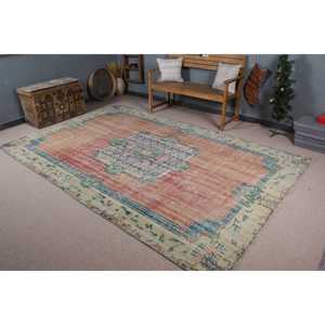 Vintage Large Rug 6.5x9.9 ft, <b>Red</b> Floral Turkish <b>Wool</b> Rug - Product Image 1