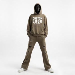 Personalizado 100% algodón en blanco de peso pesado holgado de lana chándal para hombres Sudadera con capucha y pantalones de chándal Jogger conjuntos de chándal fabricante - Product Image 5