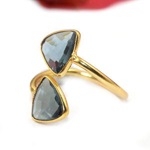 Impresionante moda Iolite piedra preciosa trillón forma Hydro cuarzo doble piedra 18K chapado en oro bisel ajuste anillos ajustables mujeres - Product Image 1