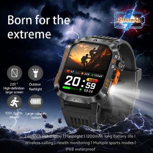 Montre connectée de sport HT46 pour l'extérieur, écran IPS de 2,01 pouces, lumière LED, étanche IP68, appels sans fil, suivi de la forme physique - Product Image 1