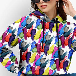 Última sudadera casual para mujer con logotipo personalizado impreso Crop Top Sudadera con capucha con logotipo frontal ropa corta de invierno - Product Image 4