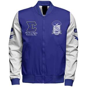 Chaqueta Universitaria Azul Satinada Phi Beta Sigma 1914, Fraternidad Griega Big Sigma, Ropa Exterior Personalizada para Universidad - Product Image 1