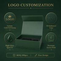 Boîte cadeau pliante à rabat avec logo personnalisé, laminage mat, carton gris, fermeture magnétique et emballage de type livre
