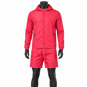 Conjunto de Chaqueta Cortavientos Ligera y Pantalones Cortos para Hombre, Ropa Deportiva con Capucha para Correr, Conjunto de Dos Piezas - Product Image 1